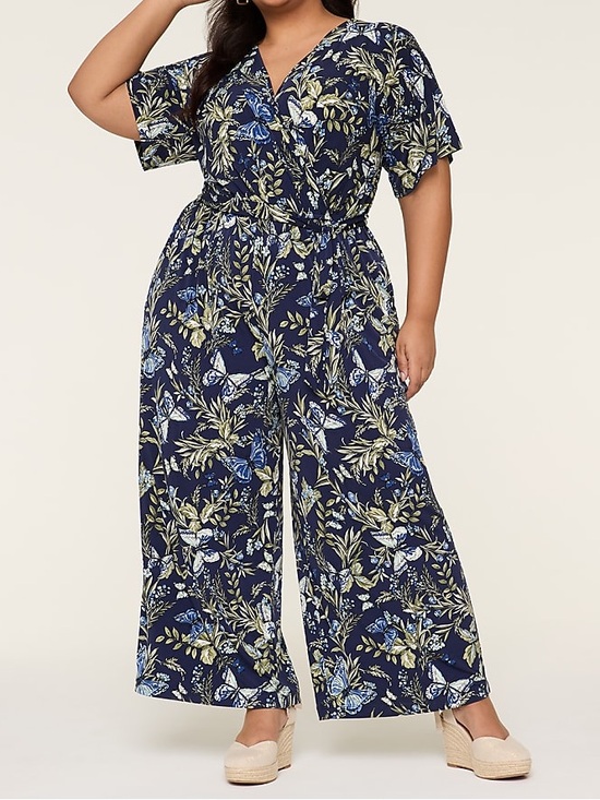 Lane Bryant Pants - Lane Bryant Blue Butterfly Floral Tie-Waist Jersey Jumpsuit with Pockets